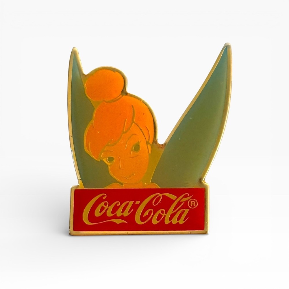 Vintage 1986 Disney Tinker‎ Bell Coca-Cola Enamel Pin Gold Tone